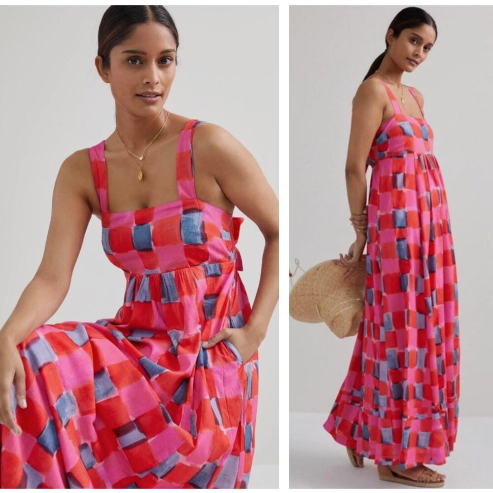 ANTHROPOLOGIE x MAEVE Madison Maxi Dress Pink Print Sz XS {KK35}